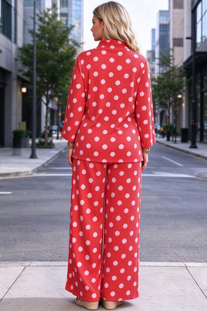 Women's Fall Ribbed Polka Dot 2 Piece Set