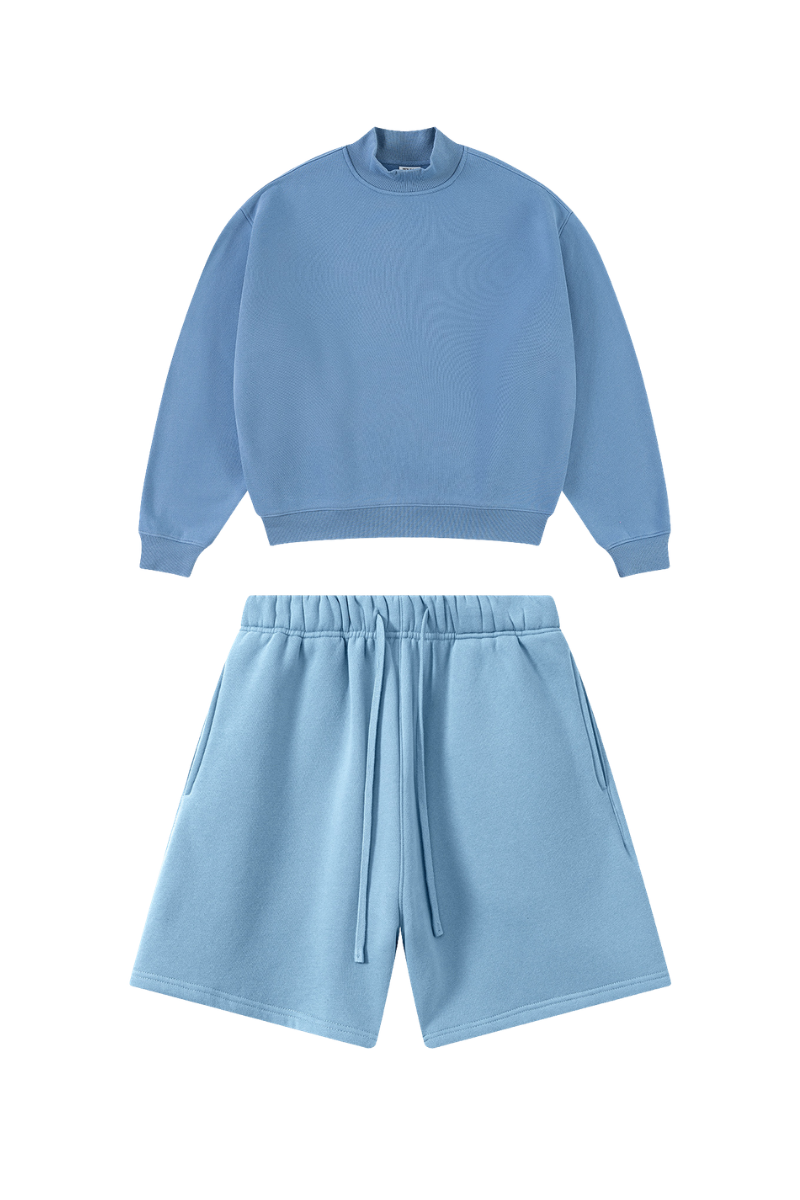 Men's Winter Boxy Fleece Mock Neck Straight Shorts Set