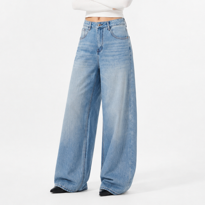 Women's 100% Cotton High Waist Wash Wide Leg Jeans