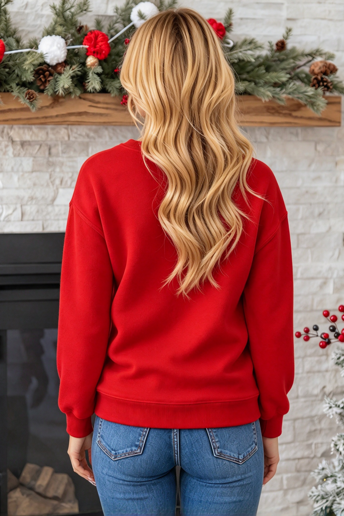 Women's Fall Christmas Tree Graphic Print Crew Sweatshirt
