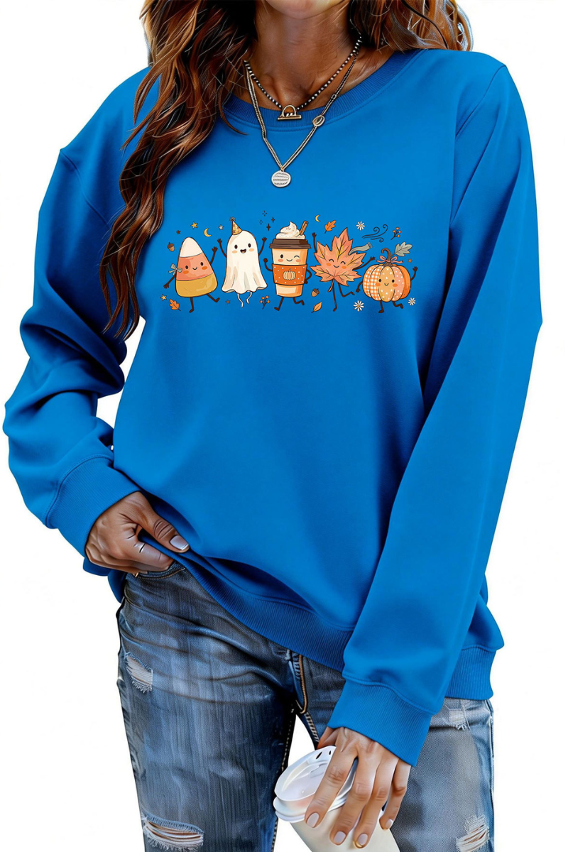 Women Fall Halloween Ghost Pumpkin Graphic Sweatshirt