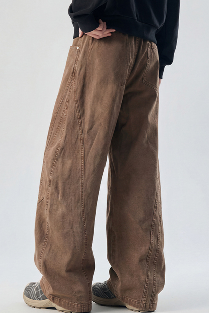 Men's Spring Summer Heavy Cotton Curved Wide Cargo Pants