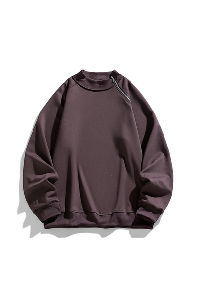 Men Spring Diagonal Zip Mock Neck Oversized Sweatshirt