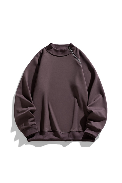Men Spring Diagonal Zip Mock Neck Oversized Sweatshirt