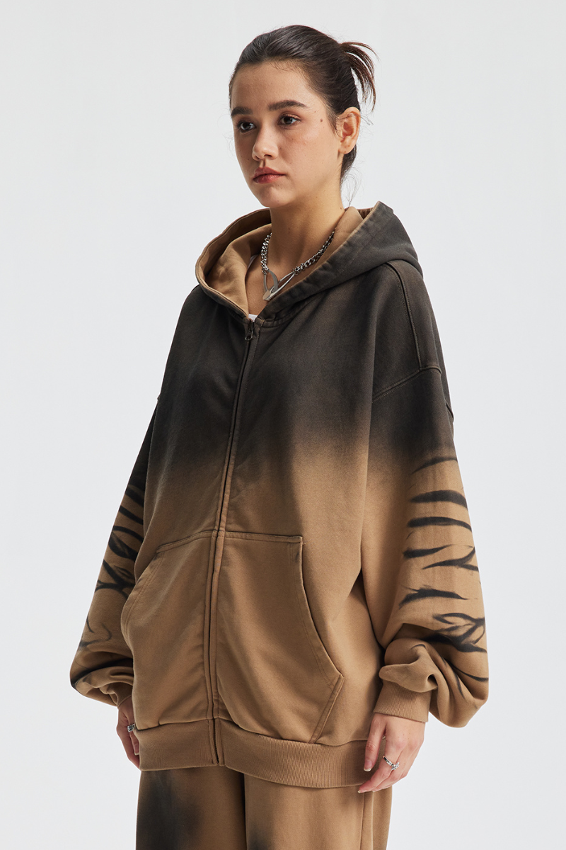 Women's Cotton Streetwear Gradient Hooded Jacket