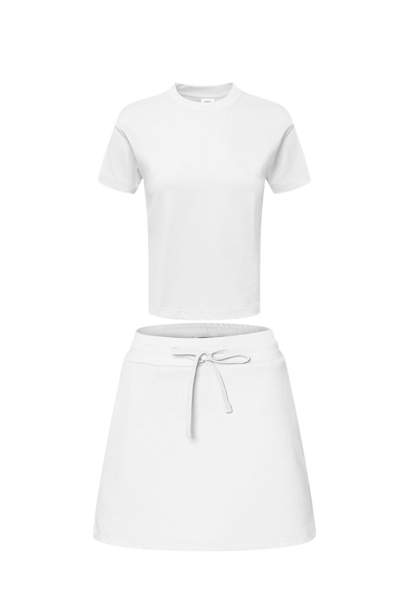Women's Summer Short Sleeve A-Line Skirt Set - Solid Campus