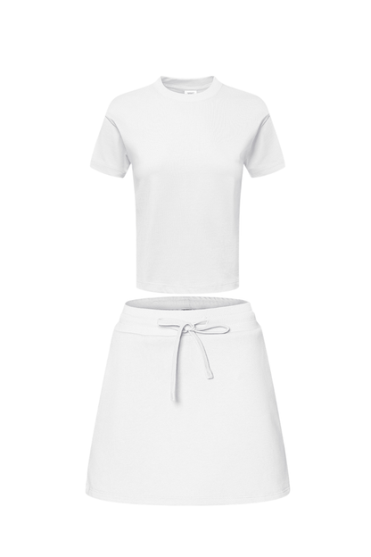 Women's Summer Short Sleeve A-Line Skirt Set - Solid Campus