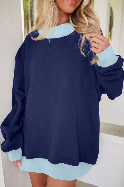 Women Spring Color Block Oversized Crew Neck Sweatshirt