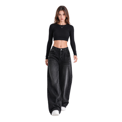 Women's high-rise wide-leg jeans with a half-elastic waist