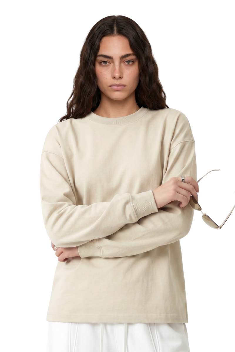 Women's 305g Heavy Cotton Loose Crewneck Long Sleeve Tee