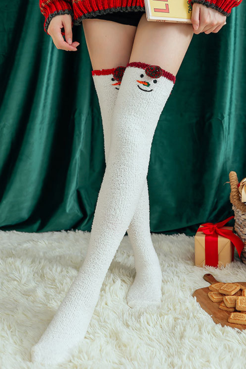 Women Winter Cozy Fleece Christmas Over Knee Socks