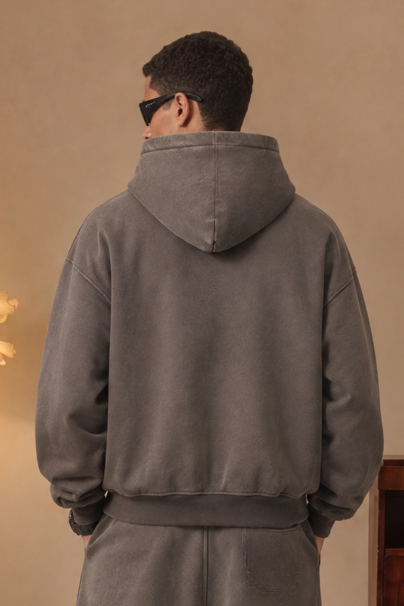 Men Fall Clothing Rhinestone Washed Boxy Zip Hoodie