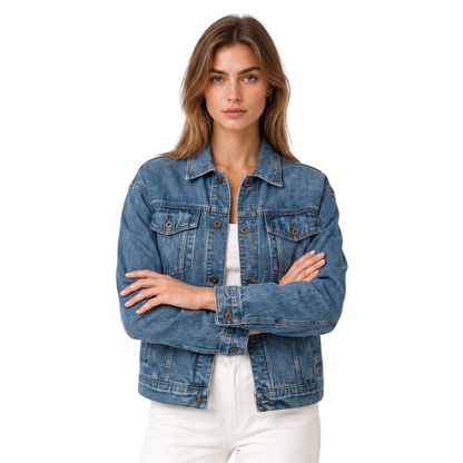 Women's 100% Cotton Classic Blue Denim Jacket