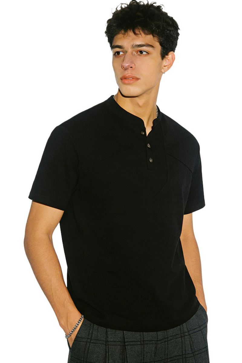 Men's Summer Set-in Henley Waffle Diagonal Stitch Tee