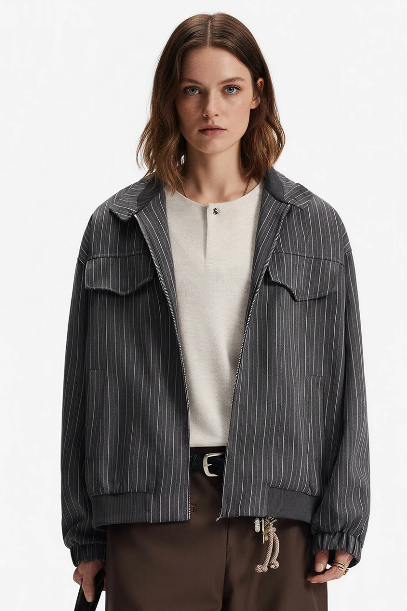 Men's Spring Old Money Stripe Zip Short Cargo Jacket
