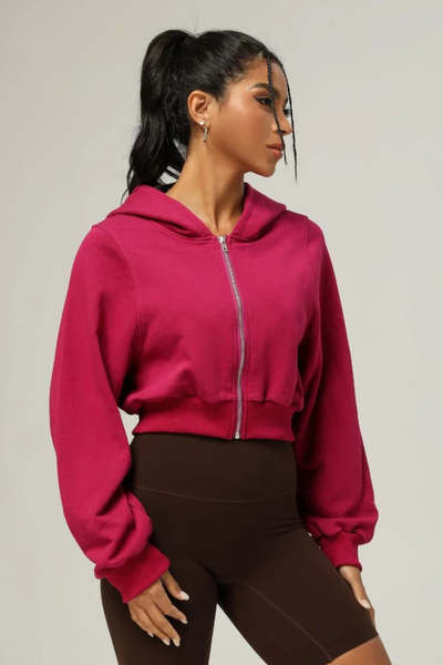 Cropped Waist-Tied Hooded Athletic Jacket