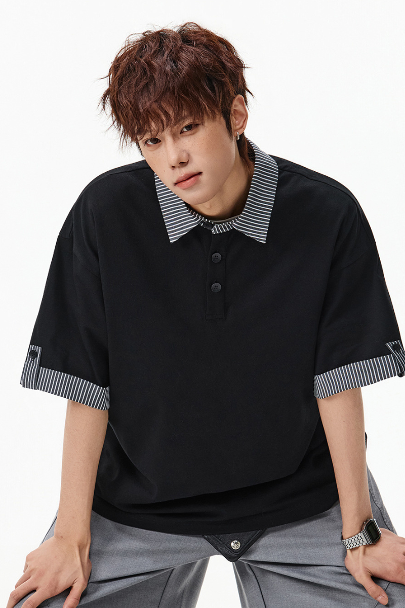 Men's Summer Cuff Contrast Mock Layer Miu Polo