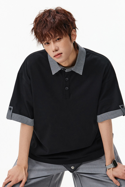 Men's Summer Cuff Contrast Mock Layer Miu Polo