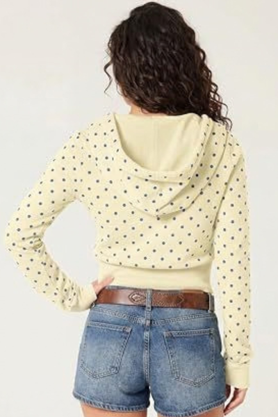 Women Fall Clothing Polka Dot Cropped Zip Hoodie Jacket