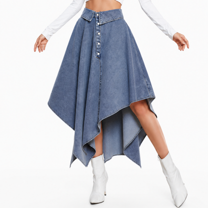 Women's High Waist Button Front Denim Skirt