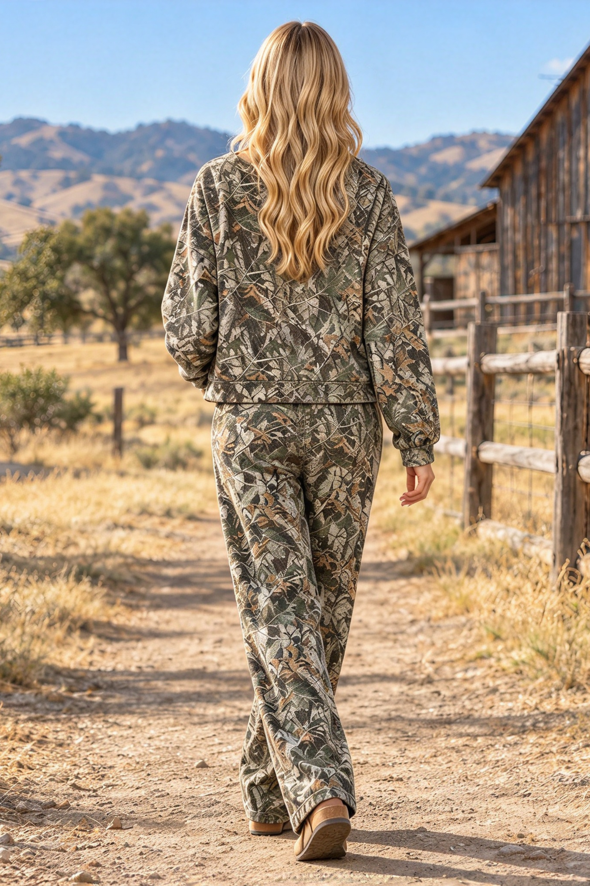 Women's Fall Abstract Print Multi-Pocket 2 Piece Set