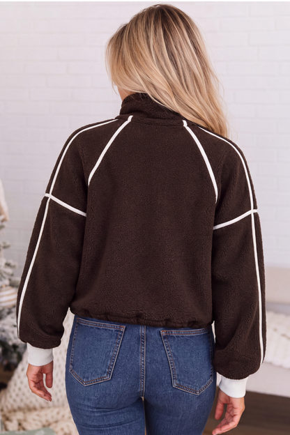 Unisex Fall Clothing Half-Zip Colorblock Sherpa Jacket