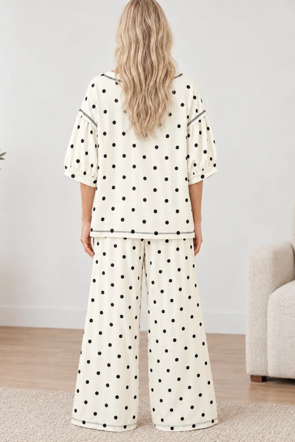 Women's Summer Polka Dot Print Midi Sleeve 2 Piece Set