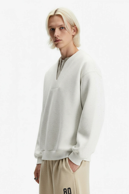 Men's Spring 2026 Mock Layer Henley V-Neck Long Sleeve Sweatshirt
