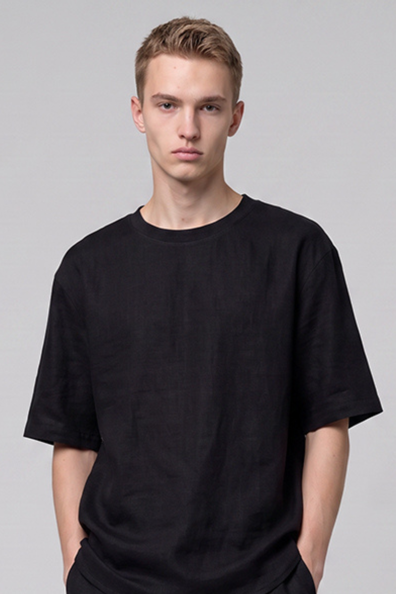Men's Summer Linen-Blend Old-Money Drop-Shoulder T-Shirt