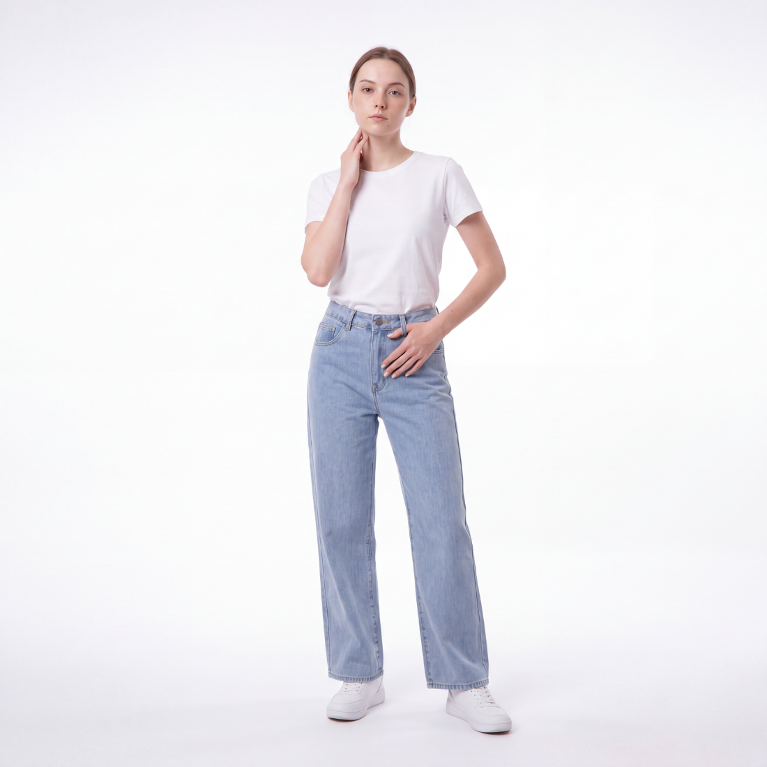 Women's Straight Leg Jeans with Pink Bow Embroidery
