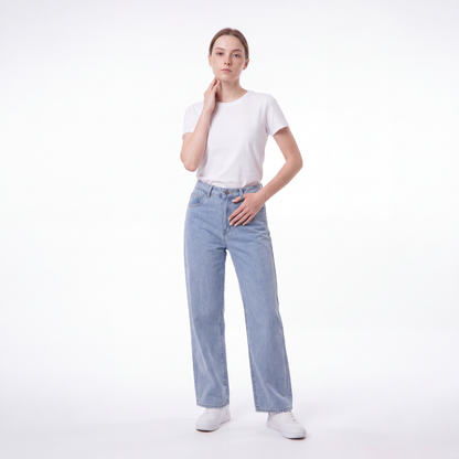 Women's Straight Leg Jeans with Pink Bow Embroidery