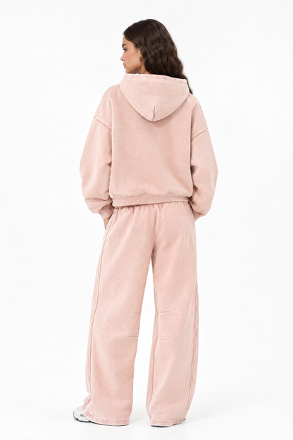 Women's Fall Clothing Faded Fleece Hoodie & Wide Pants Set
