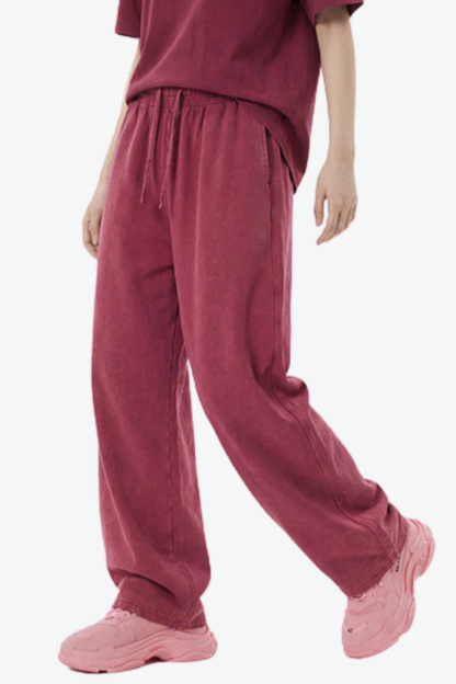 Unisex 360g Cotton Washed Elastic Curved Wide Pants