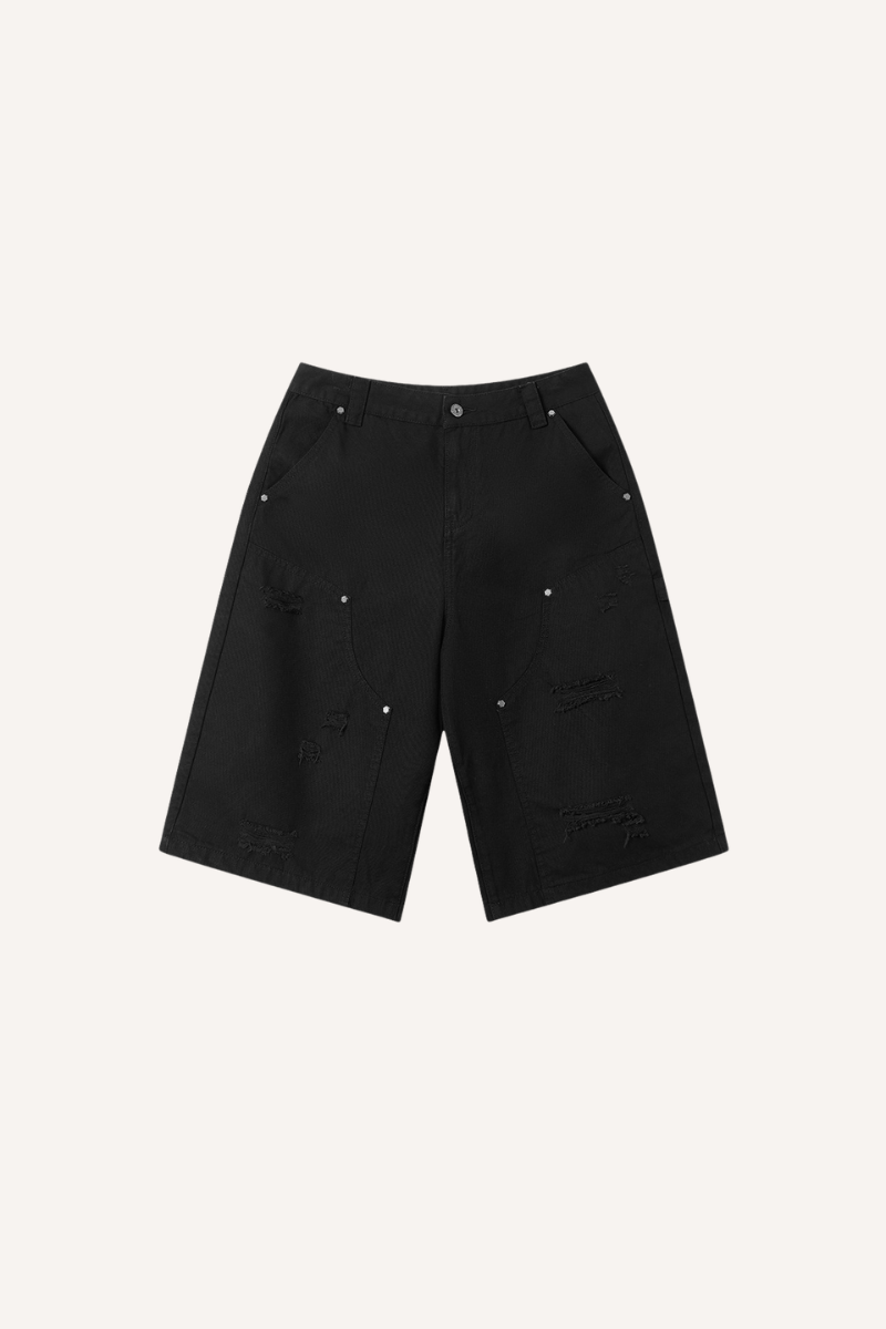 Men's Summer Retro Cargo Ripped Loose 7/8 Washed Shorts