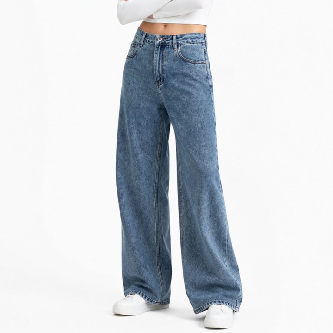 Women's 100% Cotton High Waist Straight Leg Jeans