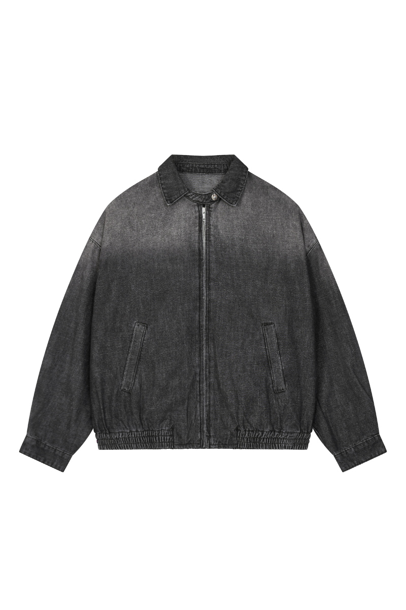 Men's Fall Gradient-Wash Vintage Denim Bomber Jacket