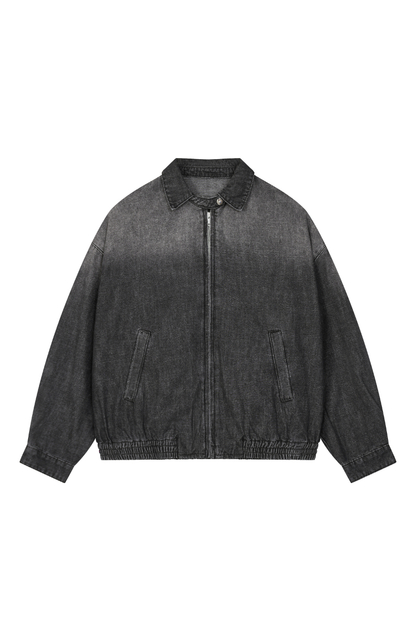 Men's Fall Gradient-Wash Vintage Denim Bomber Jacket