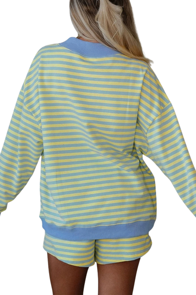 Women Summer Stripe Lounge Sweatshirt and Shorts Set