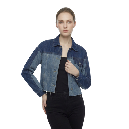 Women's Cropped Two-Tone Denim Jacket