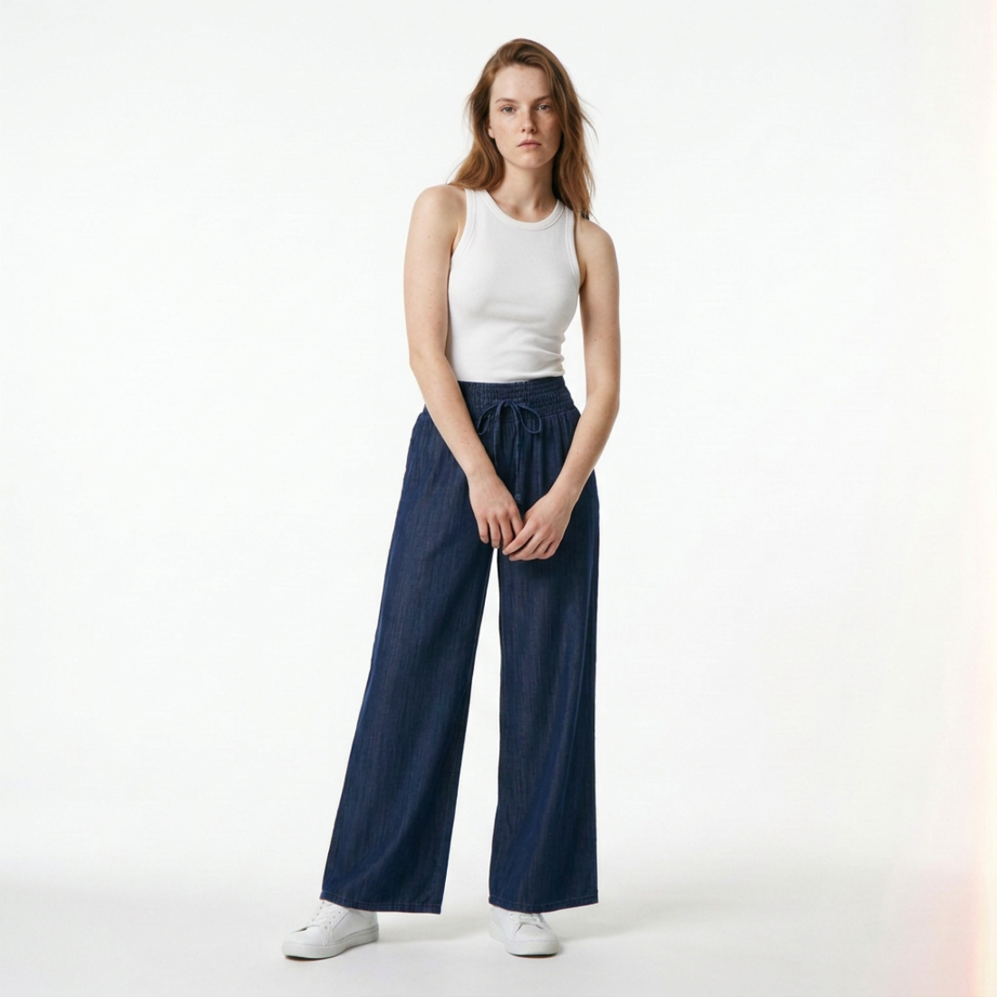 Women's High Waist Drawstring Wide Leg Jeans