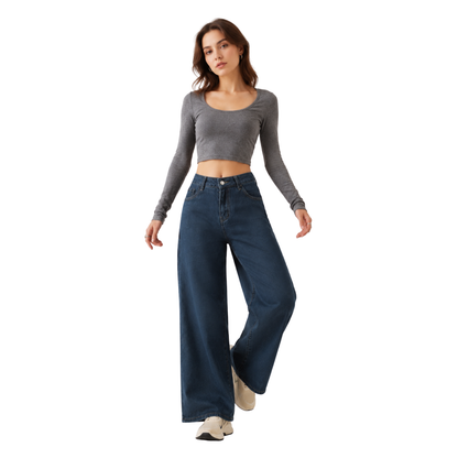 Women's High Waist Relaxed Straight Wide Leg Jeans