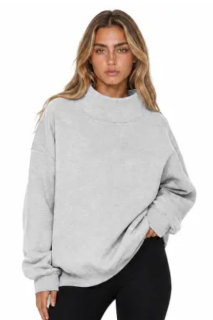 Women Fall Mock Neck Cutout Oversized Casual Sweatshirt