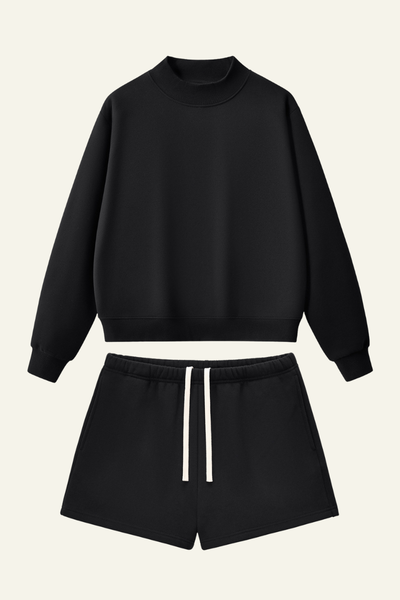 Women's Streetwear Set:Mock Neck Sweatshirt And Shorts