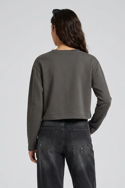 Women's Washed Raw Cut Patchwork Boxy Crewneck Sweatshirt