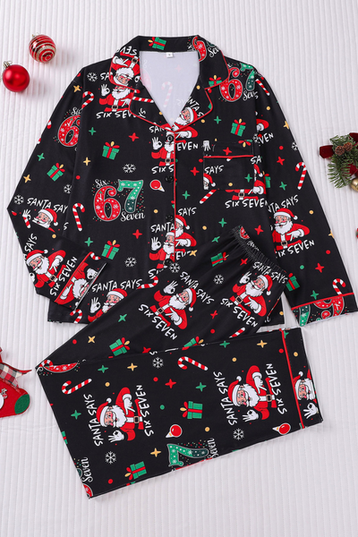 Women's Christmas Pink Striped Open Collar Pajama Set