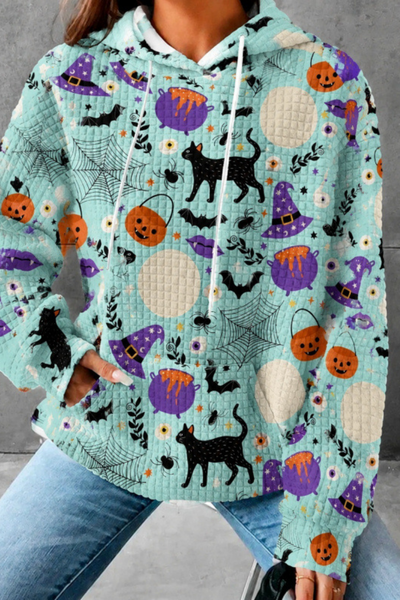 Unisex Fall Clothing Halloween Waffle Knit Graphic Hoodie