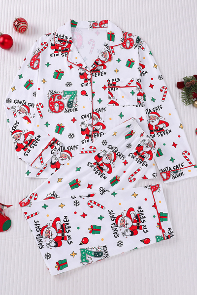 Women's Christmas Pink Striped Open Collar Pajama Set