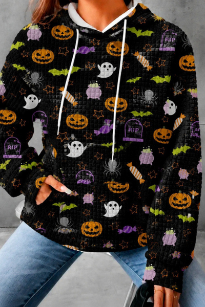 Unisex Fall Clothing Halloween Waffle Knit Graphic Hoodie