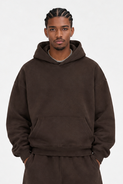 Men Fall Clothing Relaxed Boxy Fleece Pocket Ribbed Hoodie