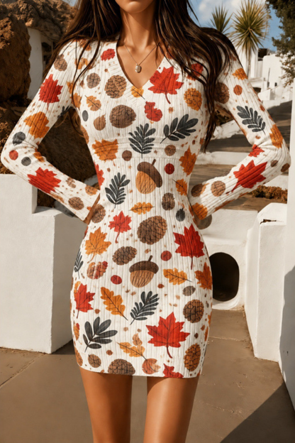 Women Fall Halloween Pumpkin Ribbed Bodycon Mini Dress